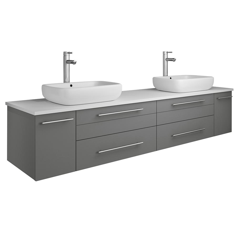 Fresca Lucera 72" Wall Hung Modern Bathroom Cabinet w/ Top & Double Vessel Sinks - Luxe Bathroom Vanities