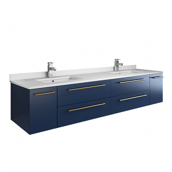 Fresca Lucera 72" Wall Hung Modern Bathroom Cabinet w/ Top & Double Undermount Sinks - Luxe Bathroom Vanities