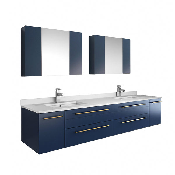 Fresca Lucera 72" Wall Hung Modern Bathroom Cabinet w/ Top & Double Undermount Sinks - Luxe Bathroom Vanities