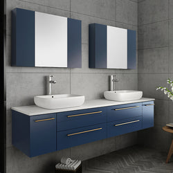 Fresca Lucera 72" Wall Hung Modern Bathroom Cabinet w/ Top & Double Vessel Sinks - Luxe Bathroom Vanities