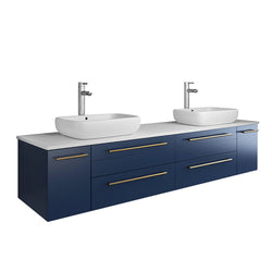 Fresca Lucera 72" Wall Hung Modern Bathroom Cabinet w/ Top & Double Vessel Sinks - Luxe Bathroom Vanities