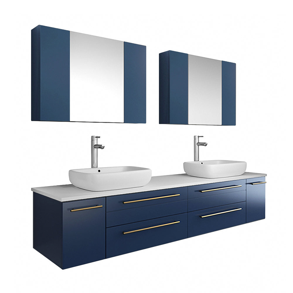 Fresca Lucera 72" Wall Hung Modern Bathroom Cabinet w/ Top & Double Vessel Sinks - Luxe Bathroom Vanities