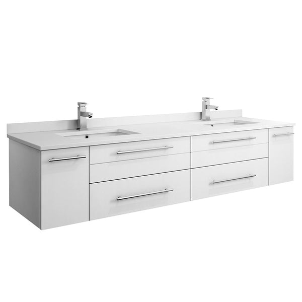 Fresca Lucera 72" Wall Hung Modern Bathroom Cabinet w/ Top & Double Undermount Sinks - Luxe Bathroom Vanities