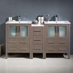 Fresca Torino 60" Modern Double Sink Bathroom Cabinets w/ Integrated Sinks - Luxe Bathroom Vanities