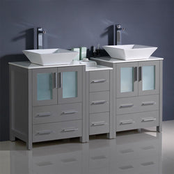 Fresca Torino 60" Modern Double Sink Bathroom Cabinets w/ Tops & Vessel Sinks - Luxe Bathroom Vanities