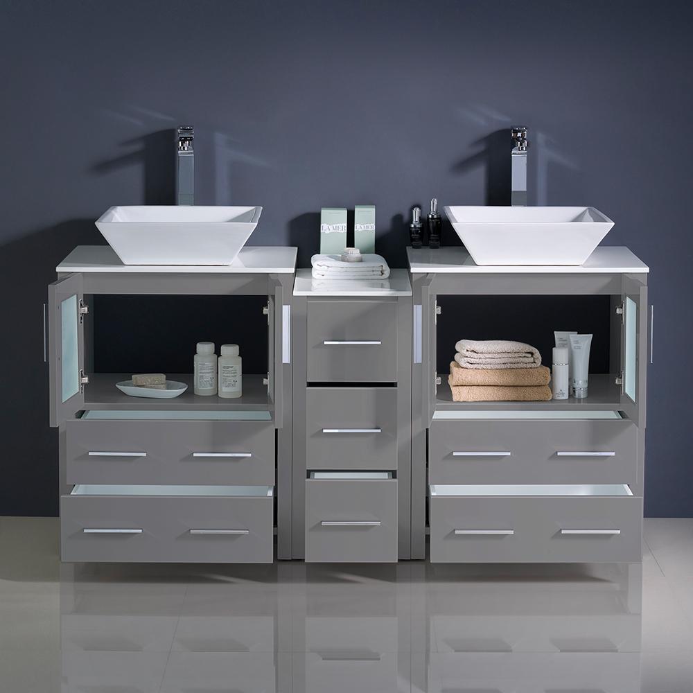 Fresca Torino 60" Modern Double Sink Bathroom Cabinets w/ Tops & Vessel Sinks - Luxe Bathroom Vanities