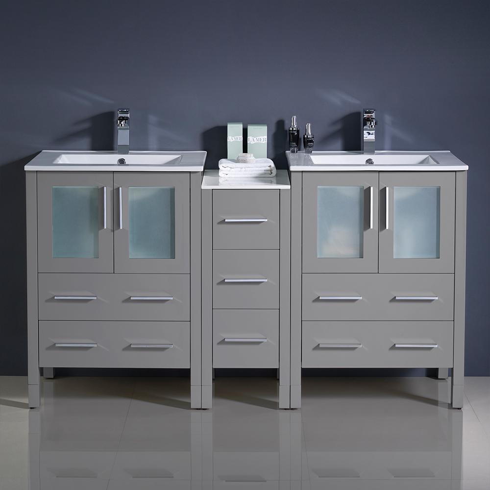 Fresca Torino 60" Modern Double Sink Bathroom Cabinets w/ Integrated Sinks - Luxe Bathroom Vanities