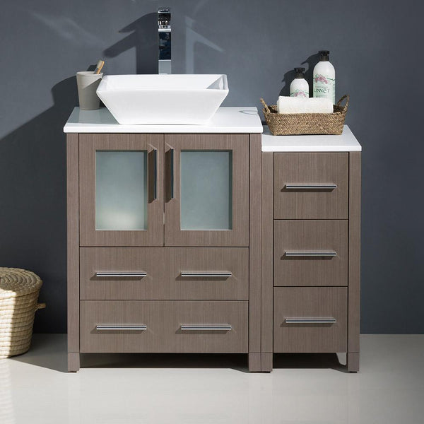 Fresca Torino 36" Modern Bathroom Cabinets w/ Top & Vessel Sink - Luxe Bathroom Vanities