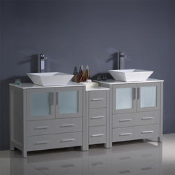 Fresca Torino 72" Modern Double Sink Bathroom Cabinets w/ Tops & Vessel Sinks - Luxe Bathroom Vanities