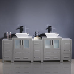 Fresca Torino 84" Modern Double Sink Bathroom Cabinets w/ Tops & Vessel Sinks - Luxe Bathroom Vanities