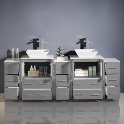 Fresca Torino 84" Modern Double Sink Bathroom Cabinets w/ Tops & Vessel Sinks - Luxe Bathroom Vanities