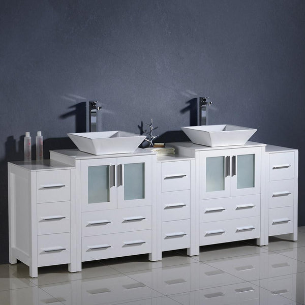 Fresca Torino 84" Modern Double Sink Bathroom Cabinets w/ Tops & Vessel Sinks - Luxe Bathroom Vanities