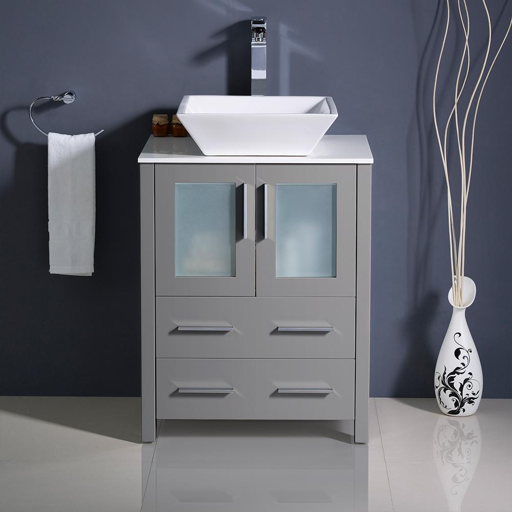 Fresca Torino 24" Modern Bathroom Cabinet w/ Top & Vessel Sink - Luxe Bathroom Vanities