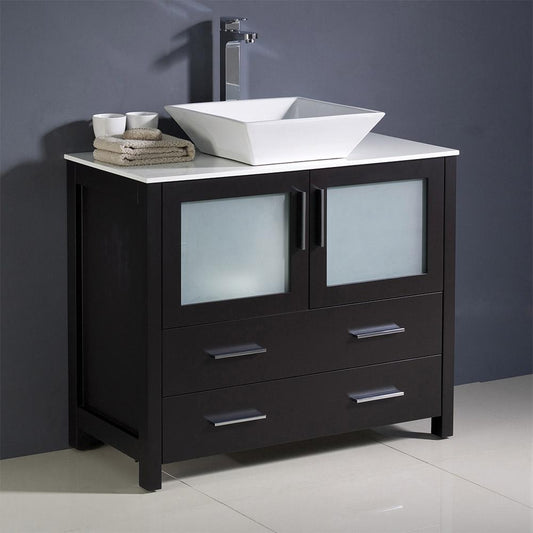 Fresca Torino 36" Modern Bathroom Cabinet w/ Vessel Sink - Luxe Bathroom Vanities