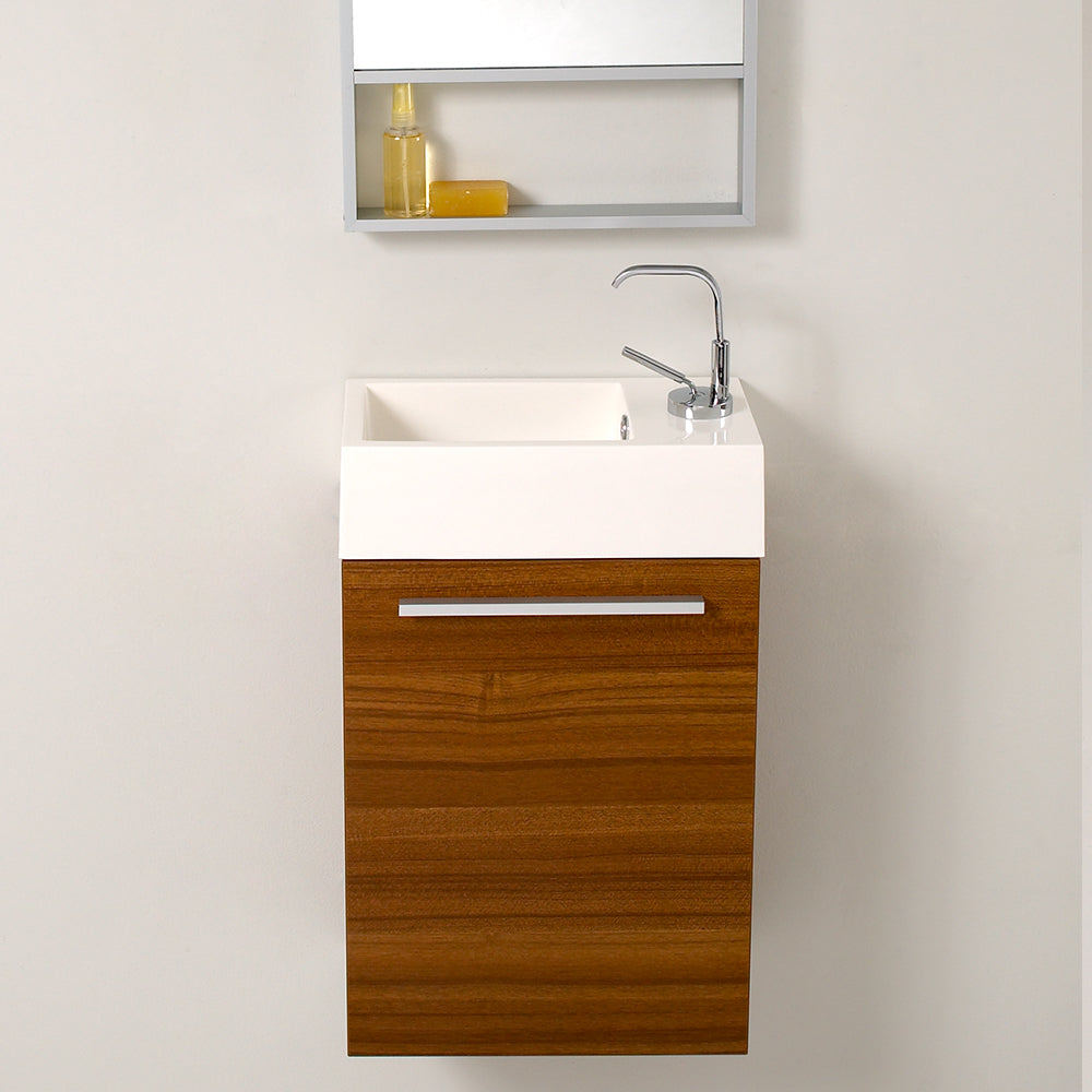 Fresca Pulito 16" Small Teak Modern Bathroom Vanity w/ Integrated Sink - Luxe Bathroom Vanities