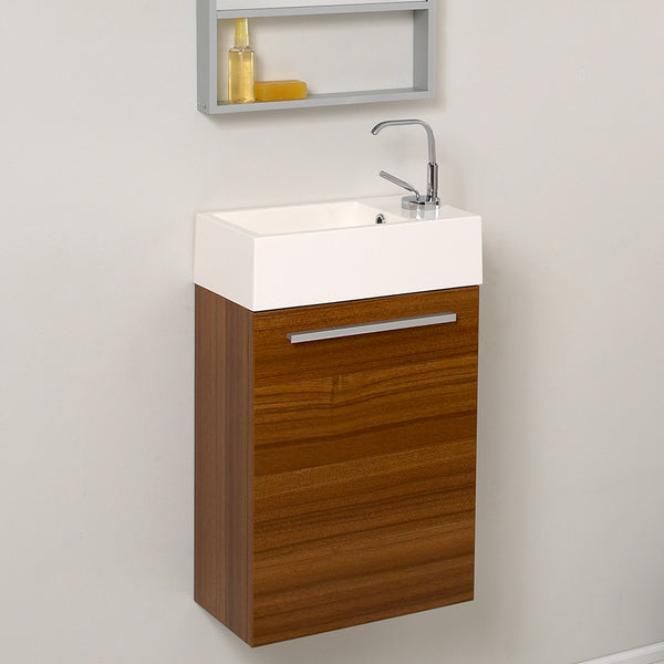 Fresca Pulito 16" Small Teak Modern Bathroom Vanity w/ Integrated Sink - Luxe Bathroom Vanities
