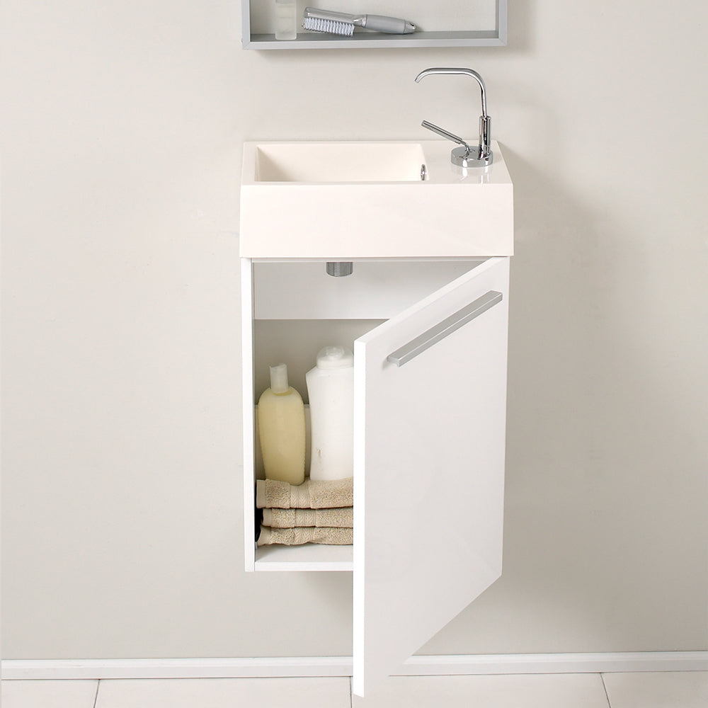 Fresca Pulito 16" Small White Modern Bathroom Vanity w/ Integrated Sink - Luxe Bathroom Vanities