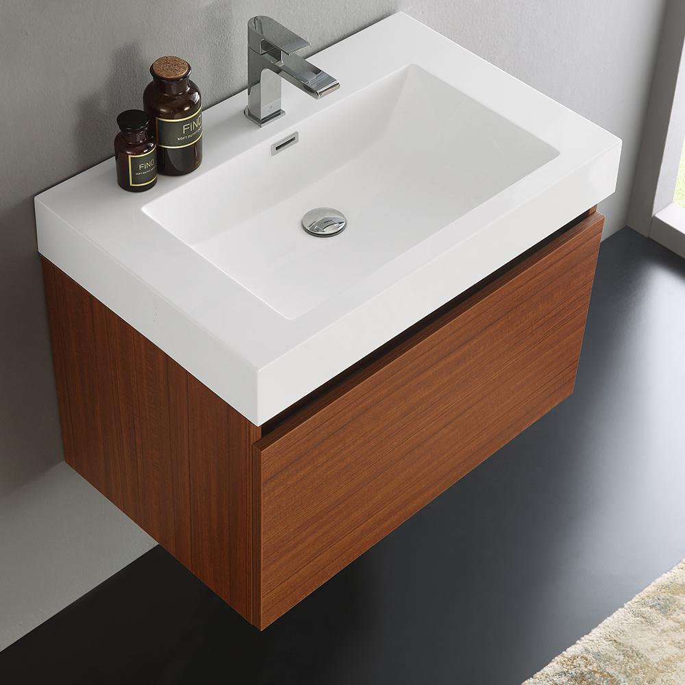 Fresca Mezzo 30" Wall Hung Modern Bathroom Cabinet w/ Integrated Sink - Luxe Bathroom Vanities