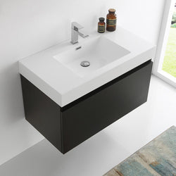 Fresca Mezzo 36" Wall Hung Modern Bathroom Cabinet w/ Integrated Sink - Luxe Bathroom Vanities