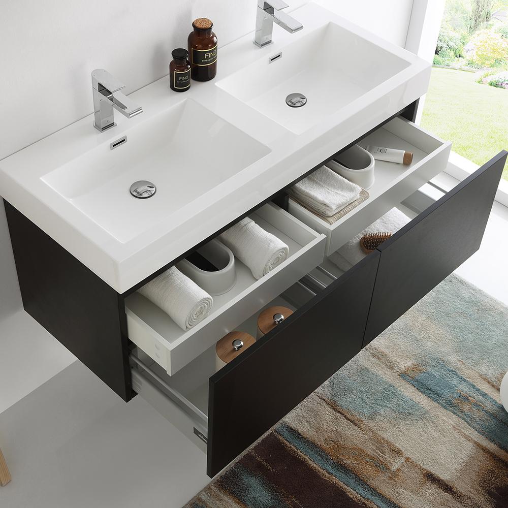 Fresca Mezzo 48" Wall Hung Double Sink Modern Bathroom Cabinet w/ Integrated Sink - Luxe Bathroom Vanities