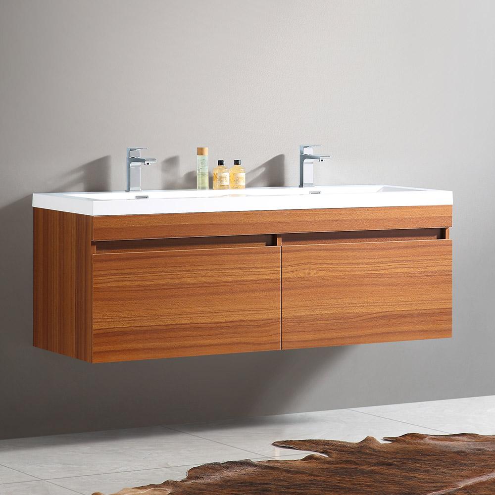 Fresca Largo 57" Modern Double Sink Bathroom Cabinet w/ Integrated Sinks - Luxe Bathroom Vanities
