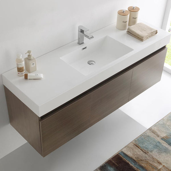 Fresca Mezzo 60" Wall Hung Single Sink Modern Bathroom Cabinet w/ Integrated Sink - Luxe Bathroom Vanities