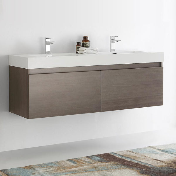 Fresca Mezzo 60" Wall Hung Double Sink Modern Bathroom Cabinet w/ Integrated Sink - Luxe Bathroom Vanities