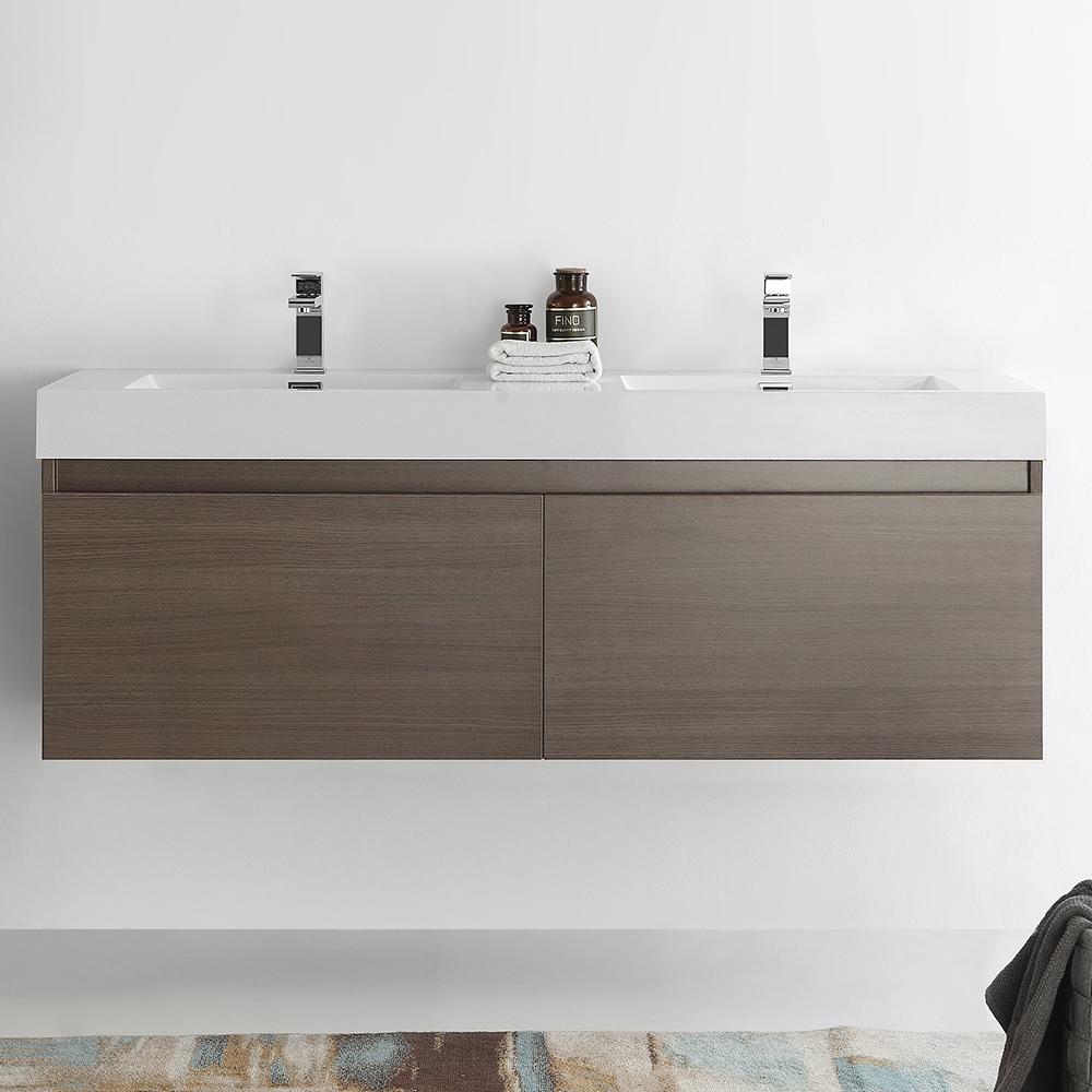 Fresca Mezzo 60" Wall Hung Double Sink Modern Bathroom Cabinet w/ Integrated Sink - Luxe Bathroom Vanities