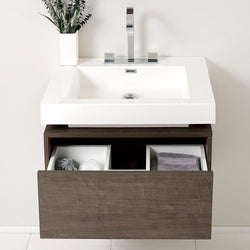 Fresca Potenza 28" Modern Gray Oak Bathroom Cabinet w/ Vessel Sink - Luxe Bathroom Vanities