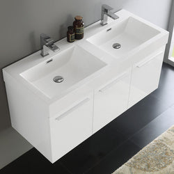 Fresca Vista 48" Wall Hung Double Sink Modern Bathroom Cabinet w/ Integrated Sink - Luxe Bathroom Vanities