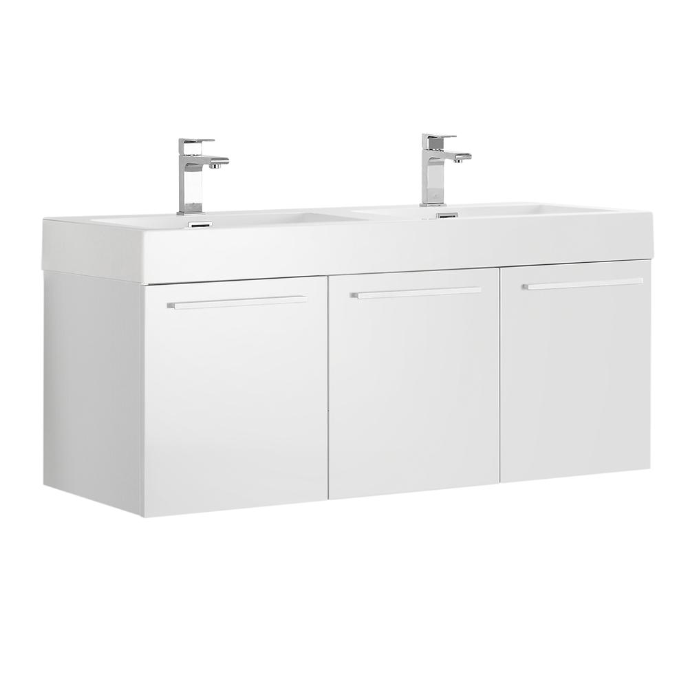 Fresca Vista 48" Wall Hung Double Sink Modern Bathroom Cabinet w/ Integrated Sink - Luxe Bathroom Vanities