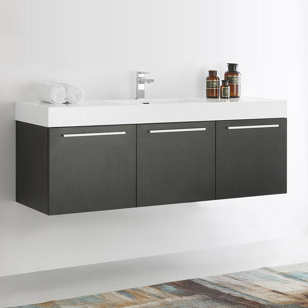 Fresca Vista 60" Wall Hung Single Sink Modern Bathroom Cabinet w/ Integrated Sink - Luxe Bathroom Vanities