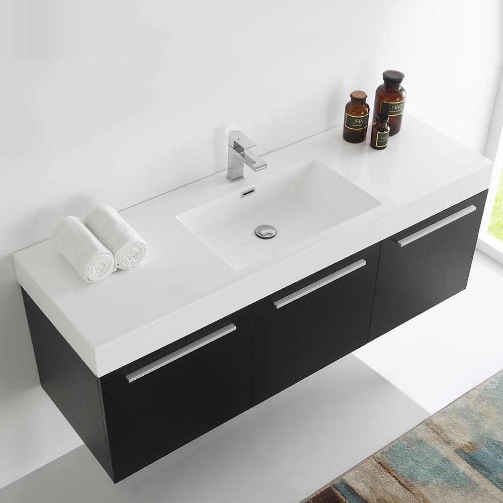 Fresca Vista 60" Wall Hung Single Sink Modern Bathroom Cabinet w/ Integrated Sink - Luxe Bathroom Vanities