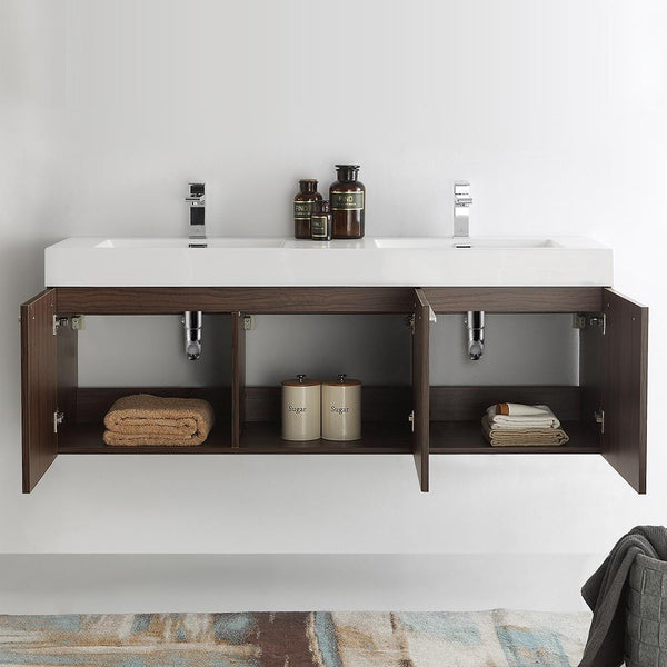 Fresca Vista 60" Wall Hung Double Sink Modern Bathroom Cabinet w/ Integrated Sink - Luxe Bathroom Vanities