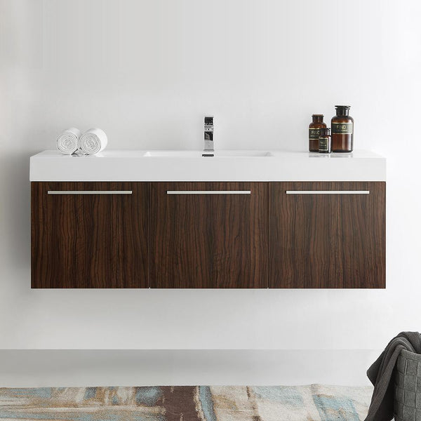 Fresca Vista 60" Wall Hung Single Sink Modern Bathroom Cabinet w/ Integrated Sink - Luxe Bathroom Vanities