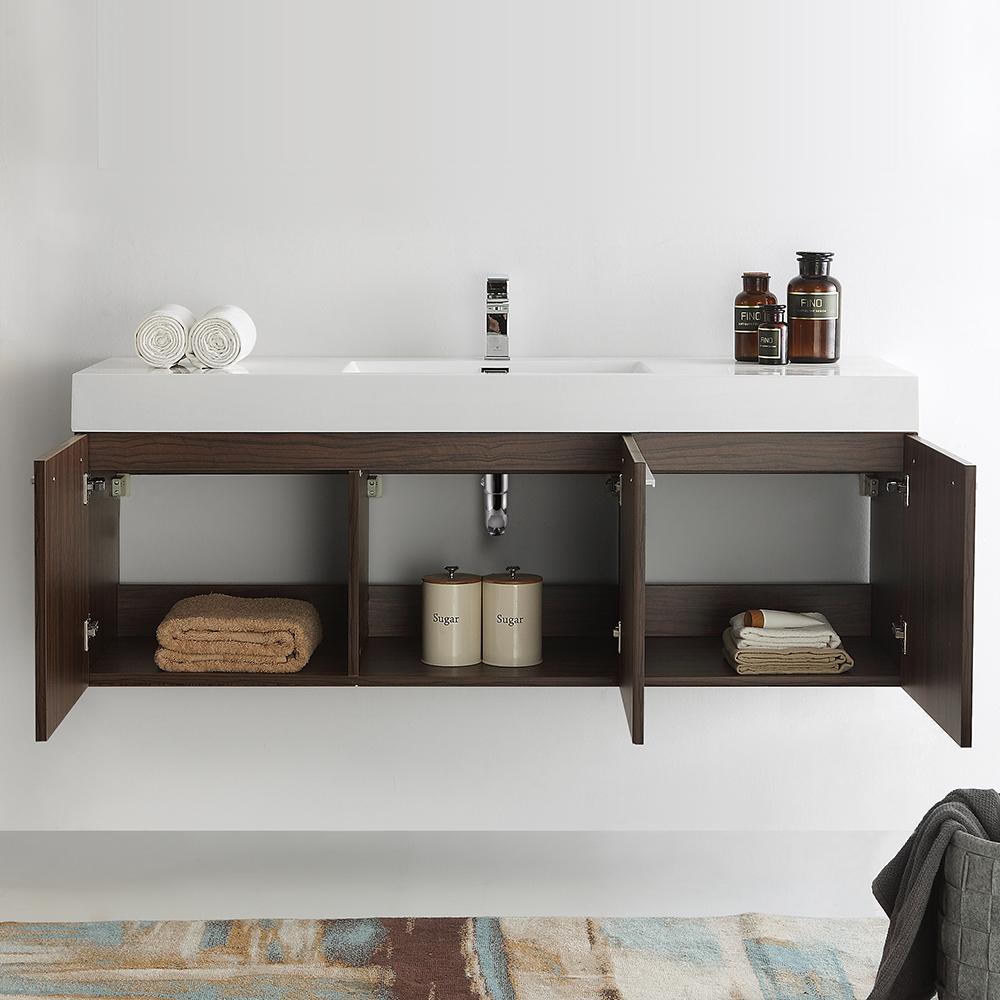 Fresca Vista 60" Wall Hung Single Sink Modern Bathroom Cabinet w/ Integrated Sink - Luxe Bathroom Vanities