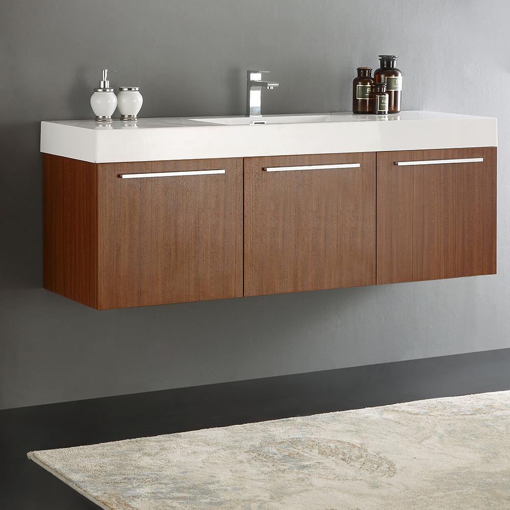 Fresca Vista 60" Wall Hung Single Sink Modern Bathroom Cabinet w/ Integrated Sink - Luxe Bathroom Vanities