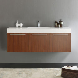 Fresca Vista 60" Wall Hung Single Sink Modern Bathroom Cabinet w/ Integrated Sink - Luxe Bathroom Vanities