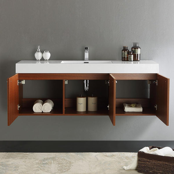 Fresca Vista 60" Wall Hung Single Sink Modern Bathroom Cabinet w/ Integrated Sink - Luxe Bathroom Vanities