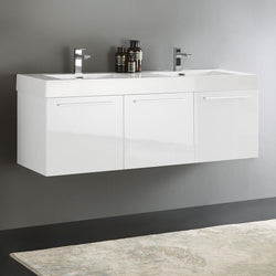 Fresca Vista 60" Wall Hung Double Sink Modern Bathroom Cabinet w/ Integrated Sink - Luxe Bathroom Vanities