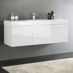 Fresca Vista 60" Wall Hung Single Sink Modern Bathroom Cabinet w/ Integrated Sink - Luxe Bathroom Vanities