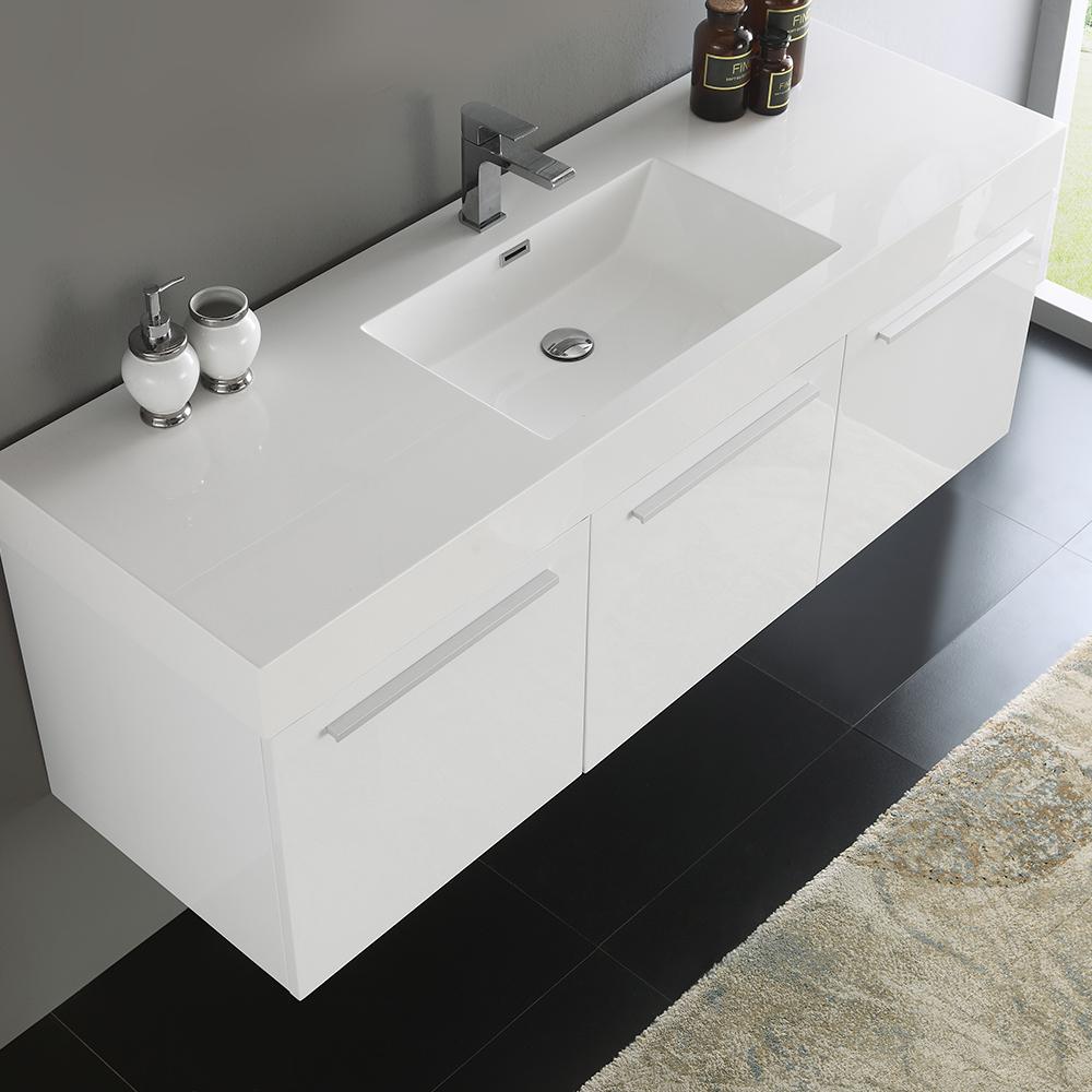 Fresca Vista 60" Wall Hung Single Sink Modern Bathroom Cabinet w/ Integrated Sink - Luxe Bathroom Vanities