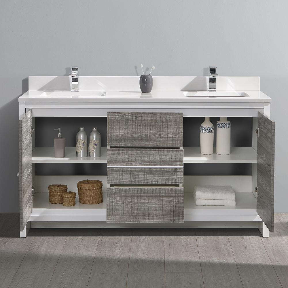 Fresca Allier Rio 60" Double Sink Modern Bathroom Cabinet w/ Top & Sinks - Luxe Bathroom Vanities