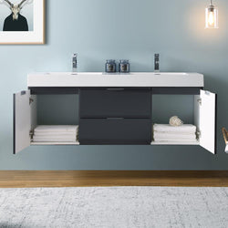 Fresca Valencia 60" Wall Hung Double Sink Modern Bathroom Vanity - Luxe Bathroom Vanities