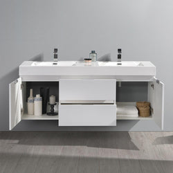 Fresca Valencia 60" Wall Hung Double Sink Modern Bathroom Vanity - Luxe Bathroom Vanities