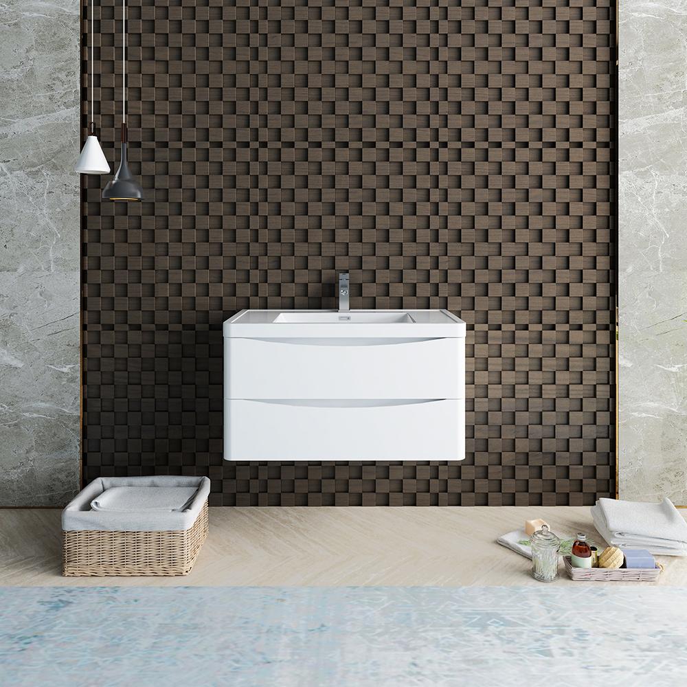 Fresca Tuscany 36" Wall Hung Modern Bathroom Cabinet w/ Integrated Sink - Luxe Bathroom Vanities