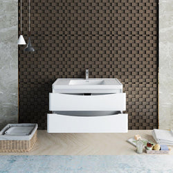 Fresca Tuscany 40" Wall Hung Modern Bathroom Cabinet w/ Integrated Sink - Luxe Bathroom Vanities