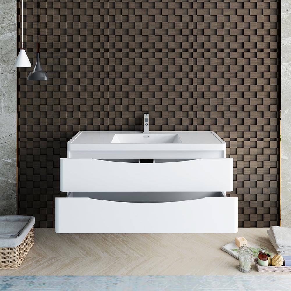 Fresca Tuscany 48" Wall Hung Modern Bathroom Cabinet w/ Integrated Sink - Luxe Bathroom Vanities