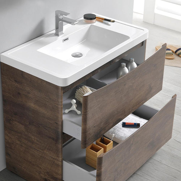 Fresca Tuscany 36" Free Standing Modern Bathroom Cabinet w/ Integrated Sink - Luxe Bathroom Vanities