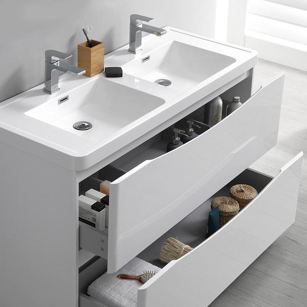 Fresca Tuscany 48" Free Standing Modern Bathroom Cabinet w/ Integrated Double Sink - Luxe Bathroom Vanities